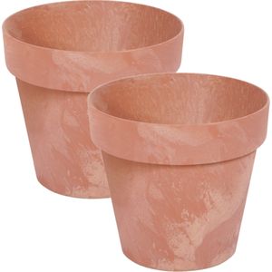 Set van 3x stuks kunststof bloempotten betonlook 25 cm terracotta - Bloempotten/plantenpotten voor binnen en buiten