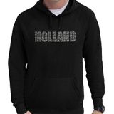 Glitter Holland hoodie zwart met steentjes/rhinestones voor heren - Oranje fan shirts - Holland / Nederland supporter - EK/ WK trui met capuchon / outfit