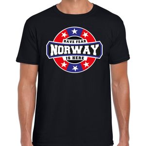 Have fear Norway is here t-shirt met sterren embleem in de kleuren van de Noorse vlag - zwart - heren - Noorwegen supporter / Noors elftal fan shirt / EK / WK / kleding