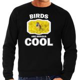Dieren vogels sweater zwart heren - birds are serious cool trui - cadeau sweater blauwborst vogel/ vogels liefhebber