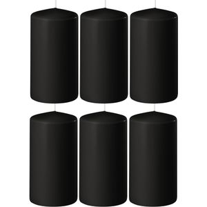 8x Zwarte cilinderkaarsen/stompkaarsen 6 x 12 cm 45 branduren - Geurloze kaarsen zwart - Woondecoraties
