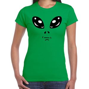 Alien / buitenaards wezen gezicht verkleed t-shirt groen voor dames - Carnaval fun shirt / kleding / kostuum