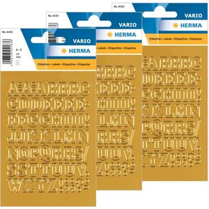 Stickervellen met 54x stuks plak letters alfabet A-Z goud/folie 12 mm - 4 vellen
