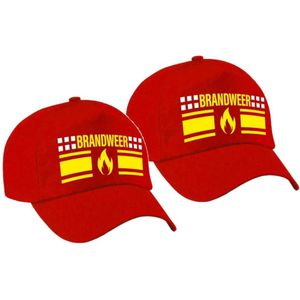 2x stuks carnaval pet brandweerman / brandweervrouw rood voor jongens en meisjes - Cap/verkleedpet