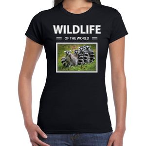 Dieren foto t-shirt Ringstaart maki - zwart - dames - wildlife of the world - cadeau shirt apen liefhebber