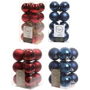 Kerstversiering kunststof kerstballen kleuren mix donkerblauw/donkerrood 4 en 6 cm pakket van 80x stuks