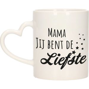 Bellatio Decorations Cadeau koffie/thee mok voor mama - zwart - hartjes oor - keramiek - Moederdag