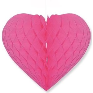 Bellatio Decorations - Fuchsia roze deco hartje - 15 cm - papier - Feestversiering