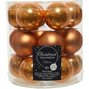 18x stuks kleine kerstballen cognac bruin (amber) van glas 4 cm - mat/glans - Kerstboomversiering