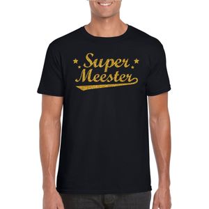 Super meester cadeau t-shirt met gouden glitters op zwart voor heren -  Einde schooljaar/ meester cadeau