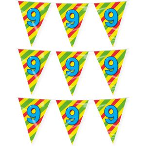 Paperdreams verjaardag 9 jaar thema vlaggetjes - 3x - feestversiering - 10m - folie - dubbelzijdig