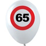 12x Leeftijd verjaardag ballonnen met 65 jaar stopbord opdruk 28 cm