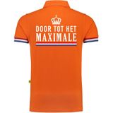 Luxe Koningsdag poloshirt - 200 grams katoen - Door tot het maximale - oranje - heren - Koningsdag kleding/ shirts