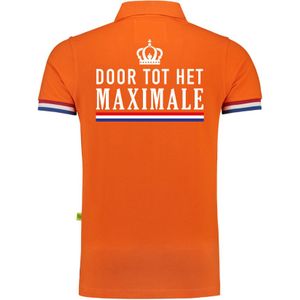 Luxe Koningsdag poloshirt - 200 grams katoen - Door tot het maximale - oranje - heren - Koningsdag kleding/ shirts