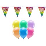 Boland Party 80e jaar verjaardag feestartikelen versiering - 100x ballonnen/2x leeftijd vlaggetjes