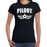 Piloot ster verkleed t-shirt zwart voor dames - generaal / piloot  carnaval / feest shirt kleding / kostuum