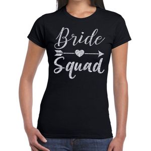 Bride Squad Cupido zilver glitter tekst t-shirt zwart dames - dames shirt Bride Squad- Vrijgezellenfeest kleding