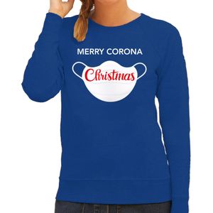 Merry corona Christmas foute Kerstsweater / kersttrui blauw voor dames - Kerstkleding / Christmas outfit