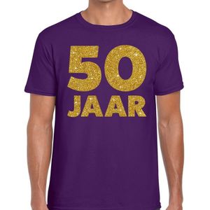 50 Jaar goud glitter verjaardag t-shirt paars heren - heren shirt 50 Jaar - Abraham kleding