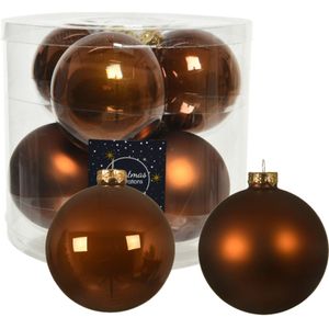 12x stuks kerstballen kaneel bruin van glas 10 cm - mat/glans - Kerstversiering/boomversiering