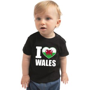 I love Wales baby shirt zwart jongens en meisjes - Kraamcadeau - Babykleding - Wales landen t-shirt