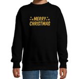 Merry Christmas Kerst sweater / trui - zwart met gouden glitter bedrukking - kinderen - Kerst sweater / Kerst outfit