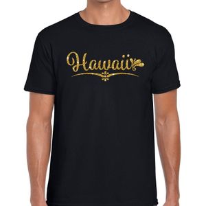 Hawaii gouden glitter tekst t-shirt zwart heren - heren shirt Hawaii