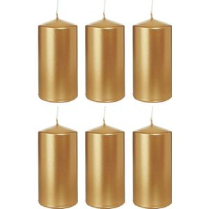 6x Gouden cilinderkaarsen/stompkaarsen 6 x 12 cm 40 branduren - Geurloze goudkleurige kaarsen - Woondecoraties
