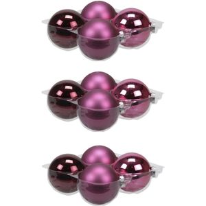 12x stuks kerstversiering kerstballen cherry roze (heather) van glas - 10 cm - mat/glans - Kerstboomversiering