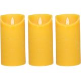 3x Oker Gele LED Kaarsen / Stompkaarsen 15 cm - Luxe Kaarsen Op Batterijen met Bewegende Vlam