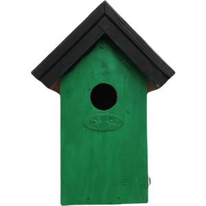 Houten vogelhuisje/nestkastje 22 cm - in het zwart/groen maken - Dhz schilderen pakket - 2x tubes verf en kwasten