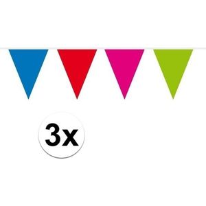 3x Mini vlaggenlijn / slinger - 300 cm - multi colour / gekleurd