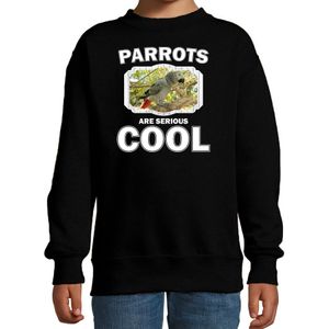 Dieren papegaaien sweater zwart kinderen - parrots are serious cool trui jongens/ meisjes - cadeau grijze roodstaart papegaai/ papegaaien liefhebber - kinderkleding / kleding