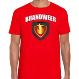 Brandweer met embleem verkleed t-shirt rood voor heren - brandweervrouw - carnaval verkleedkleding / kostuum