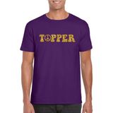 Toppers Paars Flower Power t-shirt Topper met gouden letters heren - Sixties/jaren 60 kleding