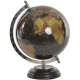 Items Deco Wereldbol/Globe op voet - kunststof - zwart - home decoratie artikel - D20 x H28 cm