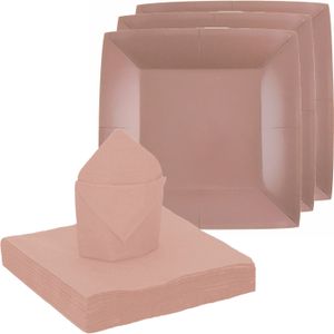 Santex feest/verjaardag servies set - 10x gebaksbordjes/25x servetten - rose goud - karton