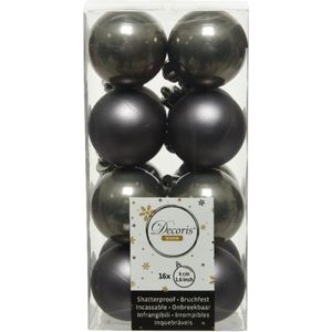 16x stuks kunststof kerstballen antraciet (warm grey) 4 cm - Mat/glans - Onbreekbare plastic kerstballen
