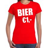 Fun t-shirt - bier 1 euro - rood - dames - Feest outfit / kleding / shirt
