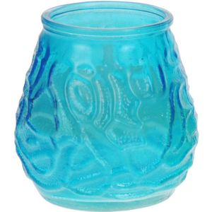 Windlicht geurkaars -  blauw glas - 48 branduren - citrusgeur