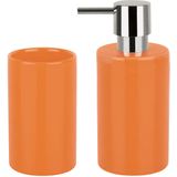 Spirella Badkamer accessoires set - zeeppompje/beker - porselein - oranje - Luxe uitstraling