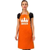 Oranje Queen keukenschort/ bbq schort met kroon dames