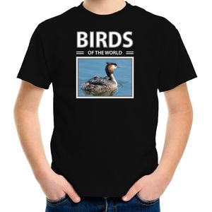 Dieren foto t-shirt Fuut vogel - zwart - kinderen - birds of the world - cadeau shirt vogel liefhebber - kinderkleding / kleding