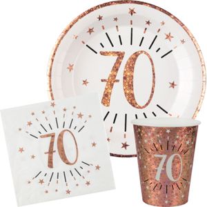 Verjaardag feest bekertjes/bordjes en servetten leeftijd - 30x - 70 jaar - rose goud