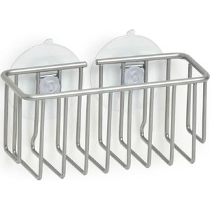 Zeller houder met zuignappen - metaal - 13 x 5,5 cm - Zeephouders - Muurhouders voor keuken/badkamer