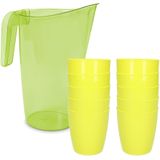 10x kunststof drinkbekers 300 ML met schenkkan set groen van 1.75 liter - Indoor/outdoor