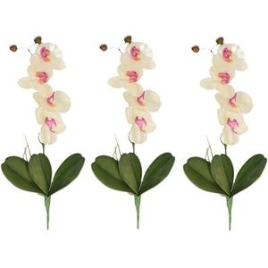 3x Roze/wit Orchidee/Phalaenopsis kunstplant 44 cm voor binnen - kunstplanten/nepplanten/binnenplanten
