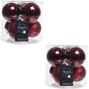 12x Donkerrode glazen kerstballen 8 cm - glans en mat - Glans/glanzende - Kerstboomversiering donkerrood