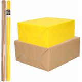 4x Rollen kraft inpakpapier/kaftpapier pakket bruin/geel 200 x 70 cm/cadeaupapier/verzendpapier/kaftpapier