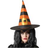 Halloween heksenhoed Stripes  - one size - zwart/oranje - meisjes/dames - verkleed hoeden